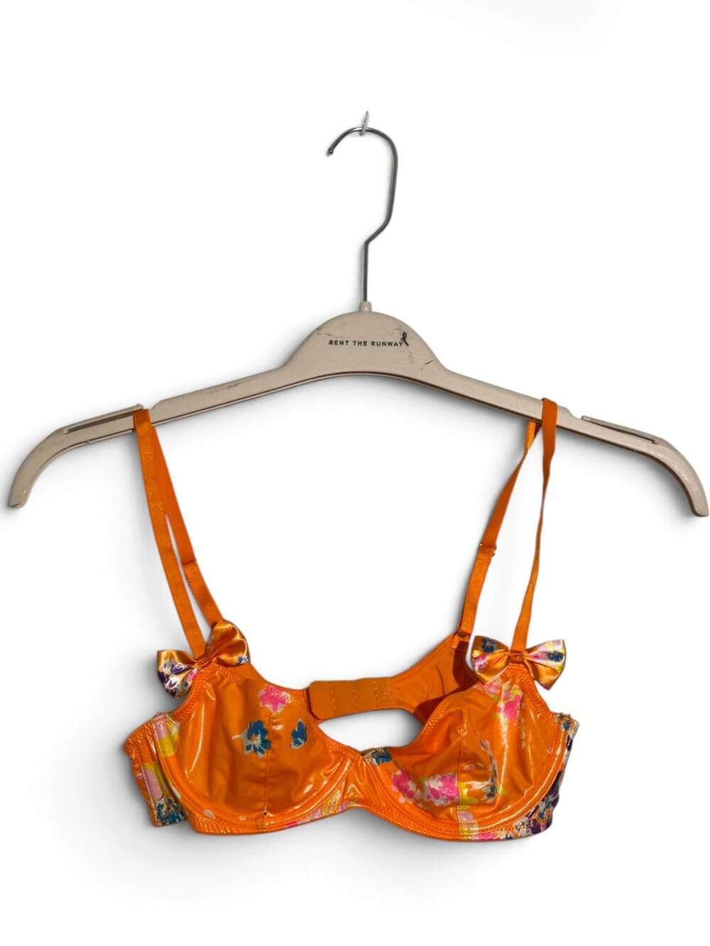 Savage X Fenty Bra Orange Floral Vinyl Underwire Bow Straps Coquette Y2K